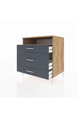 Kronos Şifonyer Tek Raflı 3 Çekmeceli 88x59x96 Çam-Antrasit