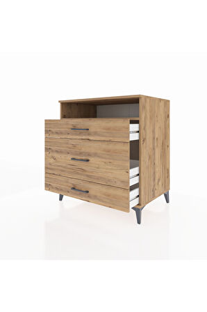 Kronos Şifonyer Tek Raflı 3 Çekmeceli 88x59x96 Çam-Çam