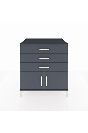 Kronos Şifonyer Tek Raflı 3 Çekmeceli 2 Kapaklı 88x59x96 Antrasit-Antrasit