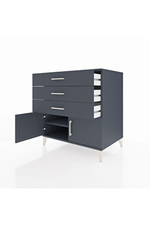 Kronos Şifonyer Tek Raflı 3 Çekmeceli 2 Kapaklı 88x59x96 Antrasit-Antrasit