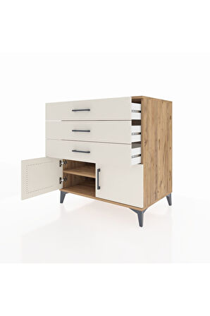 Kronos Şifonyer Tek Raflı 3 Çekmeceli 2 Kapaklı 88x59x96 Çam-Aytaşı