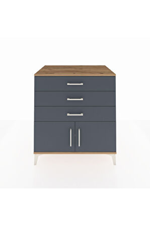 Kronos Şifonyer Tek Raflı 3 Çekmeceli 2 Kapaklı 88x59x96 Çam-Antrasit