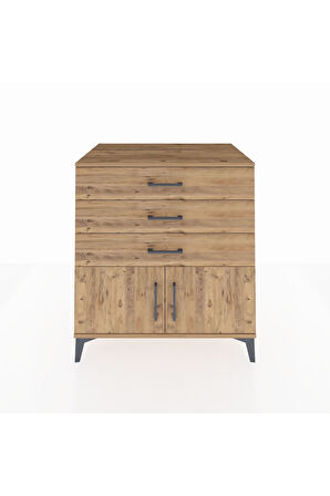 Kronos Şifonyer Tek Raflı 3 Çekmeceli 2 Kapaklı 88x59x96 Çam-Çam