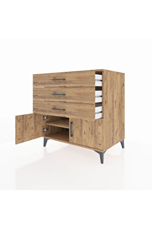 Kronos Şifonyer Tek Raflı 3 Çekmeceli 2 Kapaklı 88x59x96 Çam-Çam
