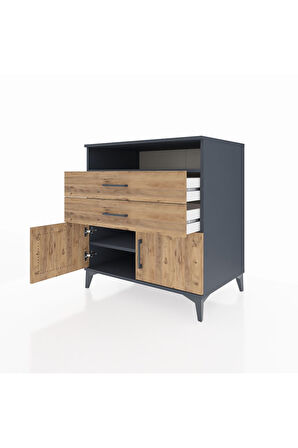 Kronos Şifonyer 2 Raflı 2 Çekmeceli 2 Kapaklı 88x59x96 Antrasit-Çam