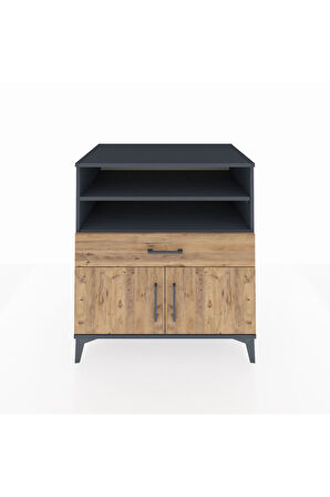 Kronos Şifonyer 3 Raflı Tek Çekmeceli 2 Kapaklı 88x59x96 Antrasit-Çam