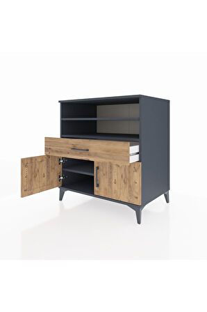 Kronos Şifonyer 3 Raflı Tek Çekmeceli 2 Kapaklı 88x59x96 Antrasit-Çam