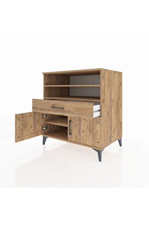 Kronos Şifonyer 3 Raflı Tek Çekmeceli 2 Kapaklı 88x59x96 Çam-Çam