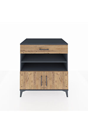 Kronos Şifonyer 3 Raflı Tek Çekmeceli 2 Kapaklı 88x59x96 Antrasit-Çam