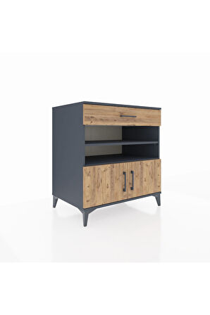 Kronos Şifonyer 3 Raflı Tek Çekmeceli 2 Kapaklı 88x59x96 Antrasit-Çam