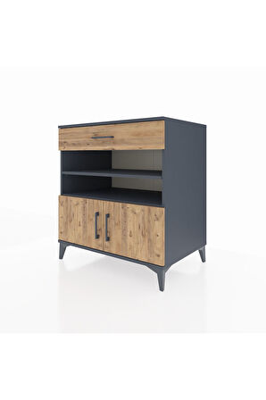 Kronos Şifonyer 3 Raflı Tek Çekmeceli 2 Kapaklı 88x59x96 Antrasit-Çam