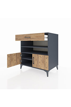 Kronos Şifonyer 3 Raflı Tek Çekmeceli 2 Kapaklı 88x59x96 Antrasit-Çam