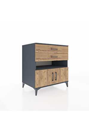 Kronos Şifonyer 2 Raflı 2 Çekmeceli 2 Kapaklı 88x59x96 Antrasit-Çam