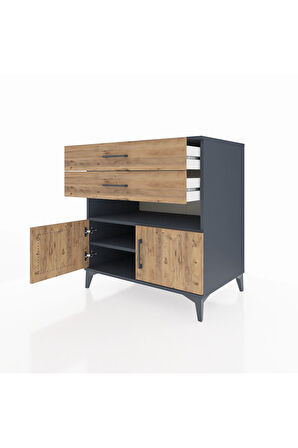 Kronos Şifonyer 2 Raflı 2 Çekmeceli 2 Kapaklı 88x59x96 Antrasit-Çam
