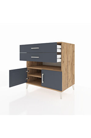 Kronos Şifonyer 2 Raflı 2 Çekmeceli 2 Kapaklı 88x59x96 Çam-Antrasit