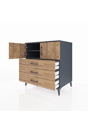 Kronos Şifonyer 2 Raflı 3 Çekmeceli 2 Kapaklı 88x59x96 Antrasit-Çam