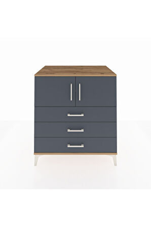 Kronos Şifonyer 2 Raflı 3 Çekmeceli 2 Kapaklı 88x59x96 Çam-Antrasit