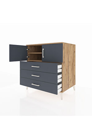 Kronos Şifonyer 2 Raflı 3 Çekmeceli 2 Kapaklı 88x59x96 Çam-Antrasit