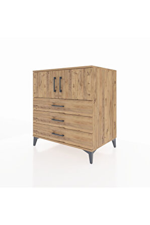 Kronos Şifonyer 2 Raflı 3 Çekmeceli 2 Kapaklı 88x59x96 Çam-Çam