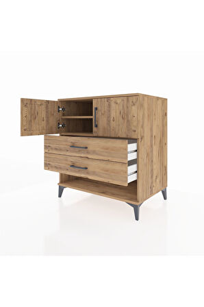 Kronos Şifonyer 2 Raflı 2 Çekmeceli 2 Kapaklı 88x59x96 Çam-Çam