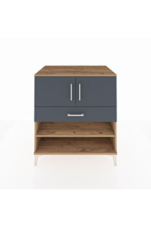 Kronos Şifonyer 3 Raflı Tek Çekmeceli 2 Kapaklı 88x59x96 Çam-Antrasit