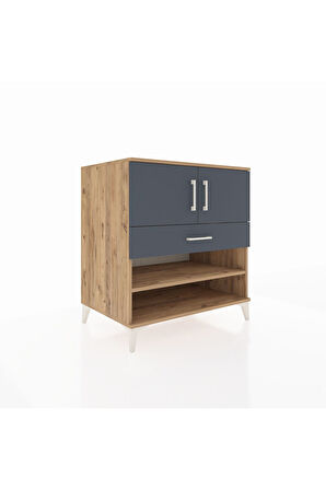 Kronos Şifonyer 3 Raflı Tek Çekmeceli 2 Kapaklı 88x59x96 Çam-Antrasit