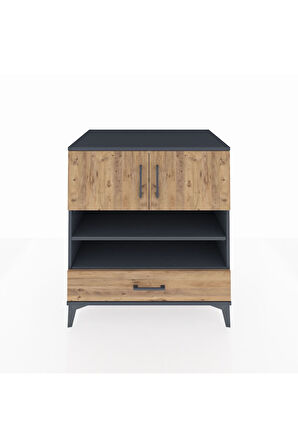 Kronos Şifonyer 4 Raflı Tek Çekmeceli 2 Kapaklı 88x59x96 Antrasit-Çam