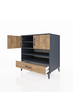 Kronos Şifonyer 4 Raflı Tek Çekmeceli 2 Kapaklı 88x59x96 Antrasit-Çam