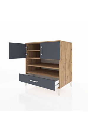 Kronos Şifonyer 4 Raflı Tek Çekmeceli 2 Kapaklı 88x59x96 Çam-Antrasit