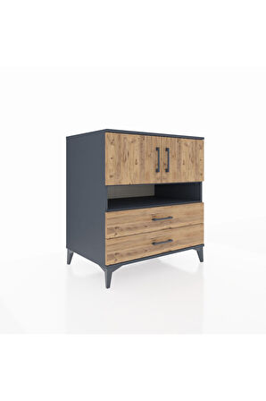 Kronos Şifonyer 3 Raflı 2 Çekmeceli 2 Kapaklı 88x59x96 Antrasit-Çam