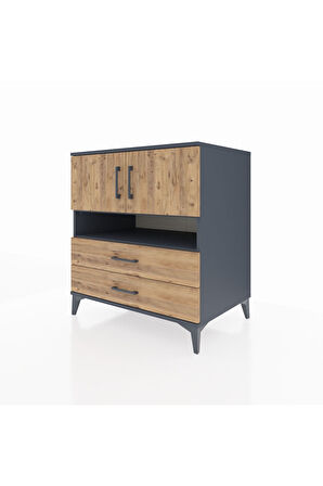 Kronos Şifonyer 3 Raflı 2 Çekmeceli 2 Kapaklı 88x59x96 Antrasit-Çam