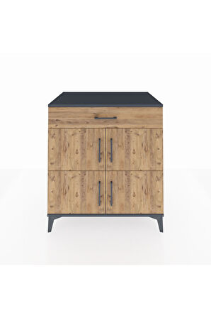 Kronos Şifonyer 3 Raflı Tek Çekmeceli 4 Kapaklı 88x59x96 Antrasit-Çam