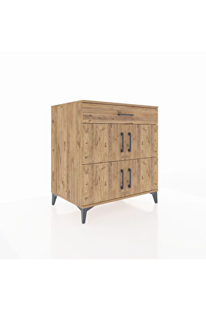 Kronos Şifonyer 3 Raflı Tek Çekmeceli 4 Kapaklı 88x59x96 Çam-Çam