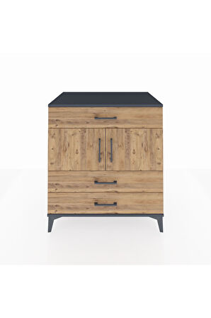 Kronos Şifonyer 2 Raflı 3 Çekmeceli 2 Kapaklı 88x59x96 Antrasit-Çam