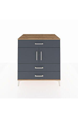 Kronos Şifonyer 2 Raflı 3 Çekmeceli 2 Kapaklı 88x59x96 Çam-Antrasit