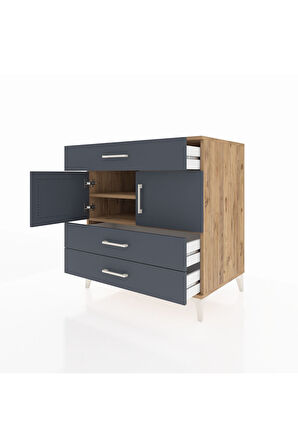 Kronos Şifonyer 2 Raflı 3 Çekmeceli 2 Kapaklı 88x59x96 Çam-Antrasit