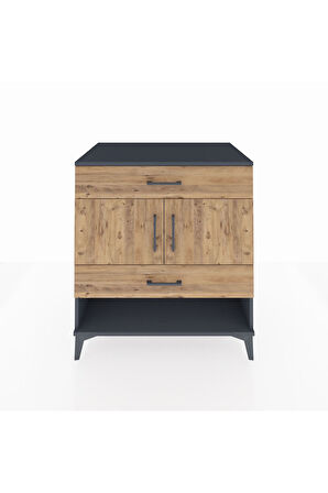 Kronos Şifonyer 2 Raflı 2 Çekmeceli 2 Kapaklı 88x59x96 Antrasit-Çam