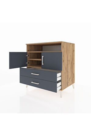 Kronos Şifonyer 3 Raflı 2 Çekmeceli 2 Kapaklı 88x59x96 Çam-Antrasit