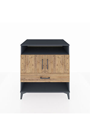 Kronos Şifonyer 3 Raflı Tek Çekmeceli 2 Kapaklı 88x59x96 Antrasit-Çam