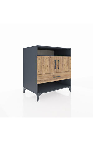 Kronos Şifonyer 3 Raflı Tek Çekmeceli 2 Kapaklı 88x59x96 Antrasit-Çam