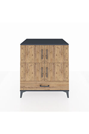 Kronos Şifonyer 4 Raflı Tek Çekmeceli 4 Kapaklı 88x59x96 Antrasit-Çam