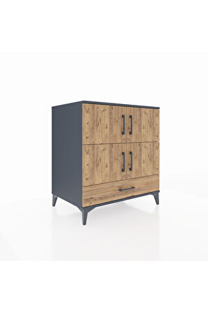 Kronos Şifonyer 4 Raflı Tek Çekmeceli 4 Kapaklı 88x59x96 Antrasit-Çam