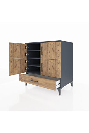 Kronos Şifonyer 4 Raflı Tek Çekmeceli 4 Kapaklı 88x59x96 Antrasit-Çam