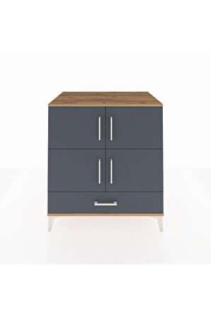 Kronos Şifonyer 4 Raflı Tek Çekmeceli 4 Kapaklı 88x59x96 Çam-Antrasit