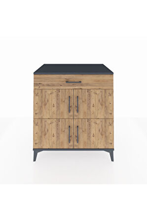 Kronos Şifonyer 3 Raflı Tek Çekmeceli 4 Kapaklı 88x59x96 Antrasit-Çam