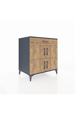 Kronos Şifonyer 3 Raflı Tek Çekmeceli 4 Kapaklı 88x59x96 Antrasit-Çam