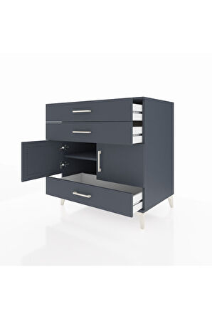 Kronos Şifonyer Tek Raflı 3 Çekmeceli 2 Kapaklı 88x59x96 Antrasit-Antrasit