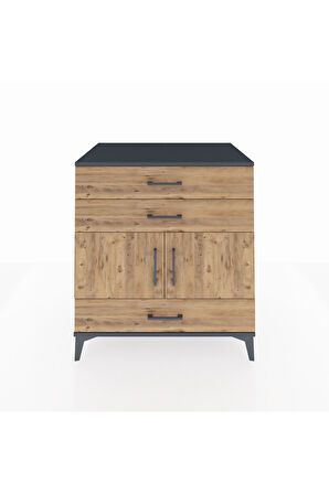 Kronos Şifonyer Tek Raflı 3 Çekmeceli 2 Kapaklı 88x59x96 Antrasit-Çam