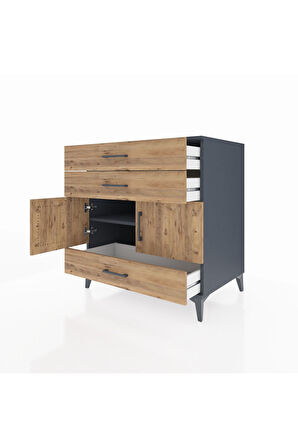 Kronos Şifonyer Tek Raflı 3 Çekmeceli 2 Kapaklı 88x59x96 Antrasit-Çam