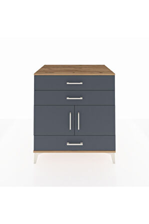 Kronos Şifonyer Tek Raflı 3 Çekmeceli 2 Kapaklı 88x59x96 Çam-Antrasit